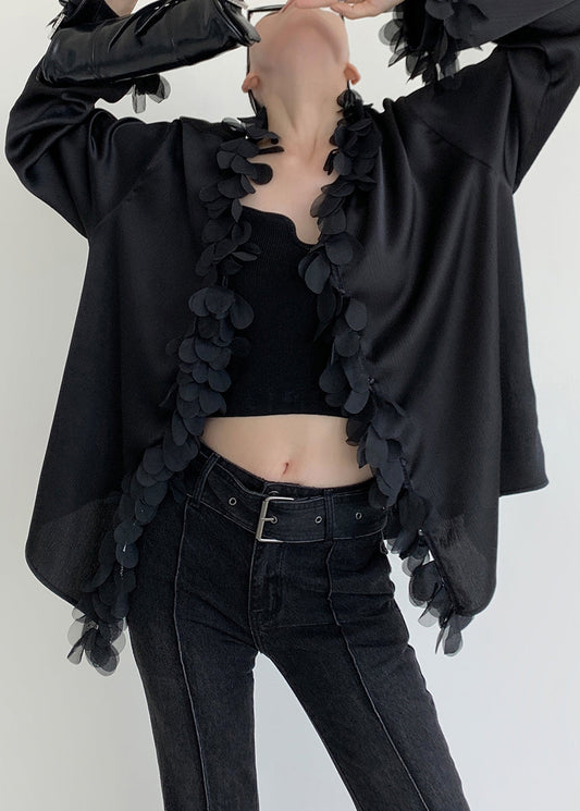 Shirt V Cotton Fall Black Neck Original Patchwork Design