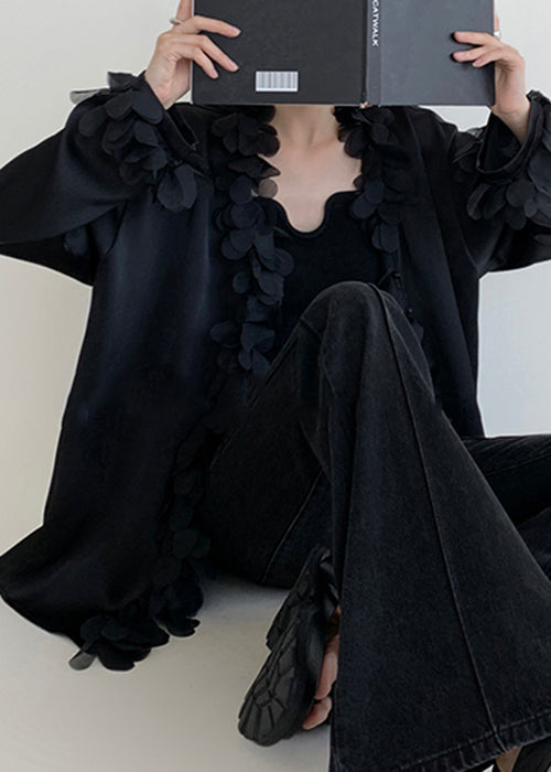 Shirt V Cotton Fall Black Neck Original Patchwork Design