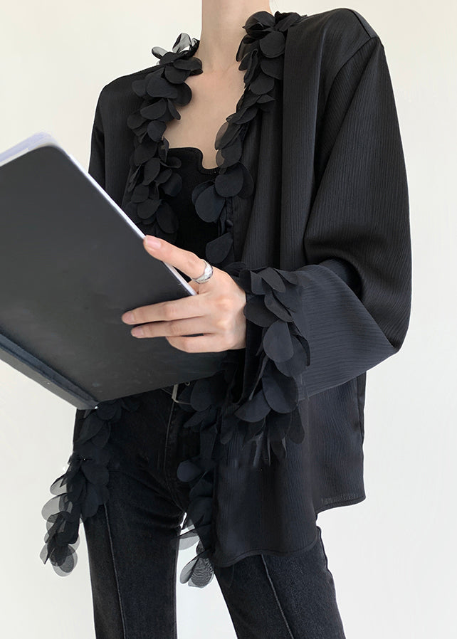 Shirt V Cotton Fall Black Neck Original Patchwork Design