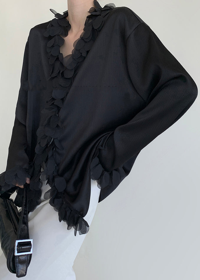 Shirt V Cotton Fall Black Neck Original Patchwork Design