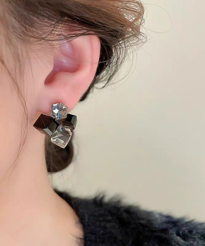 Design Cube Blue Crystal Sugar Stud Alloy Original Asymmetrical