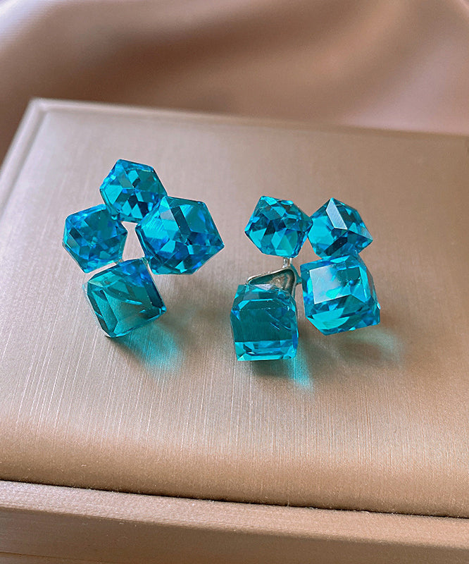Design Cube Blue Crystal Sugar Stud Alloy Original Asymmetrical