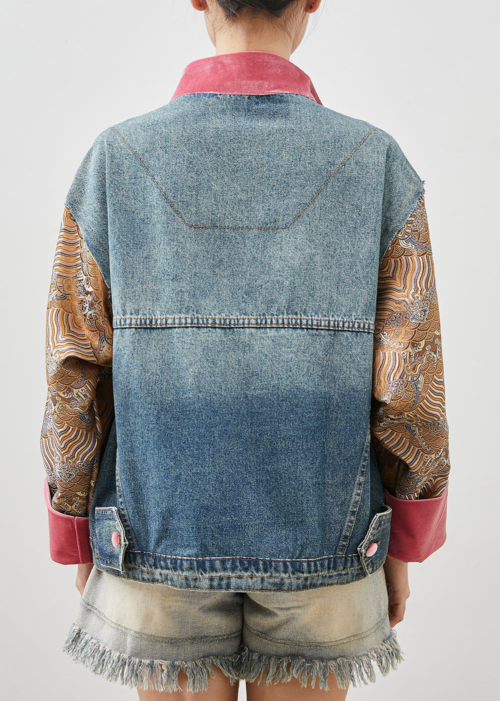 Original Design Blue Oversized Patchwork Denim Jacket Spring YU1060