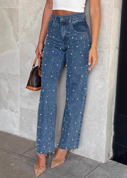 Nail Pants Blue Bead Original Pockets Spring Design Denim