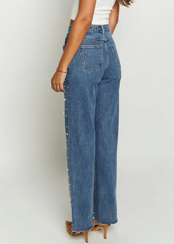 Nail Pants Blue Bead Original Pockets Spring Design Denim