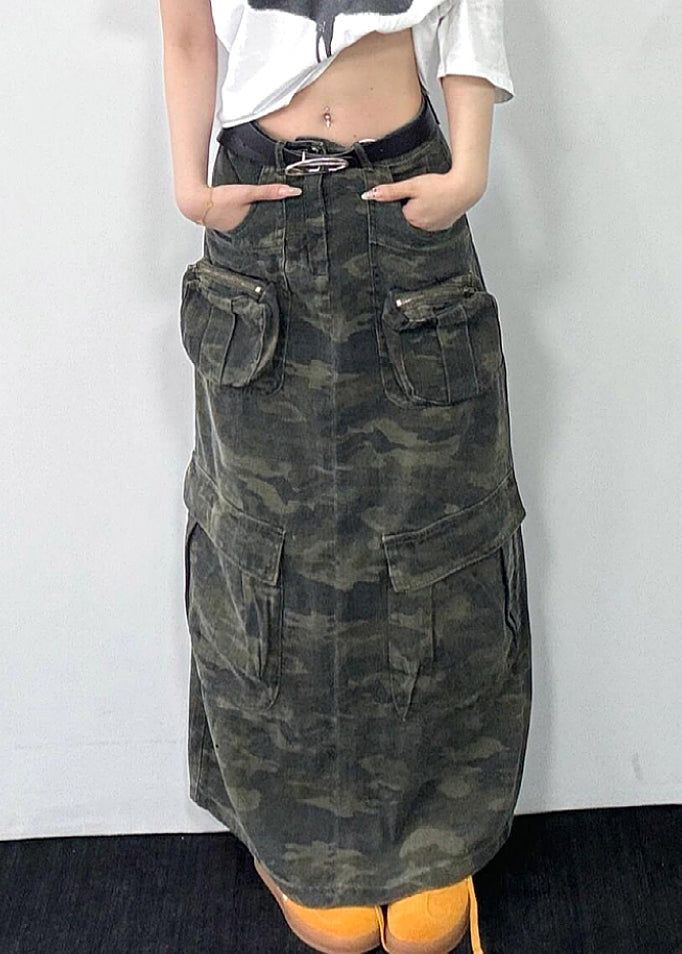 Original Design Camouflage Pockets Denim Maxi Skirts Fall WP061