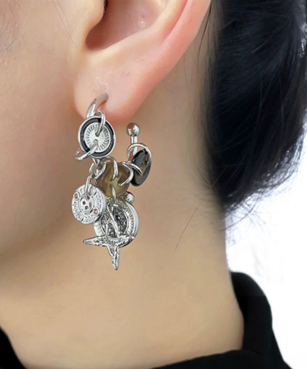 Hoop Earrings Metal Original Design Coffee Star Button