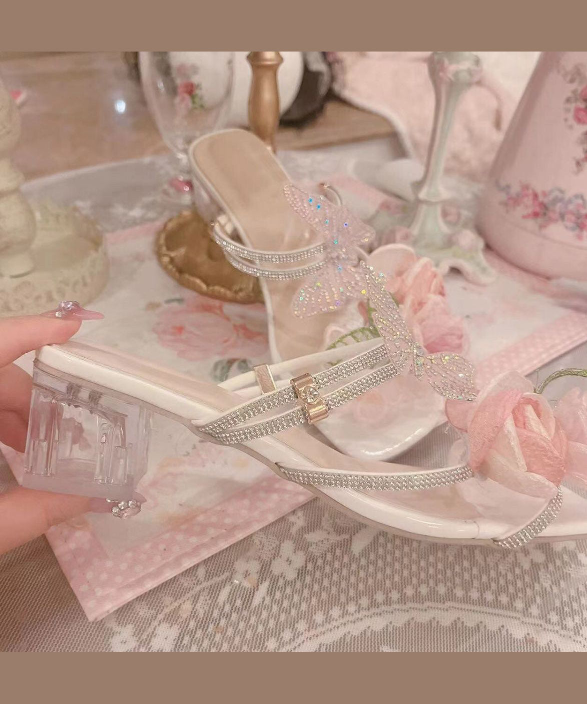 Design Toe Flower Original Sandals Zircon Peep Slide Butterfly