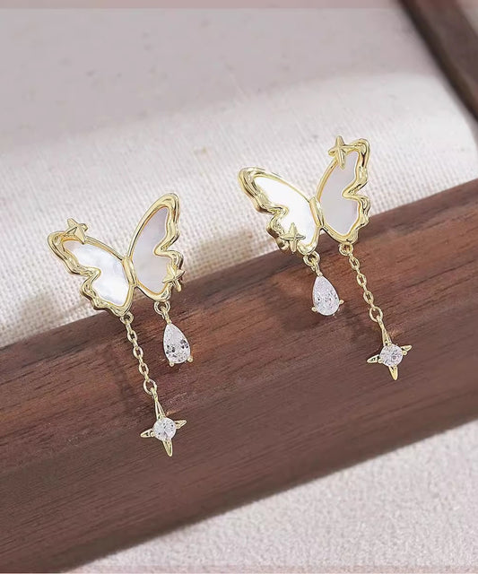 Original Design Gold Alloy Pearl Butterfly Star Tassel Drop Earrings WH048