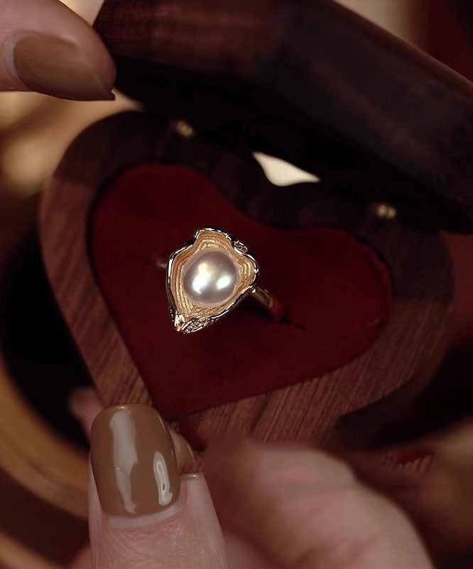 Gold Rings Original Design Pearl Copper Alloy