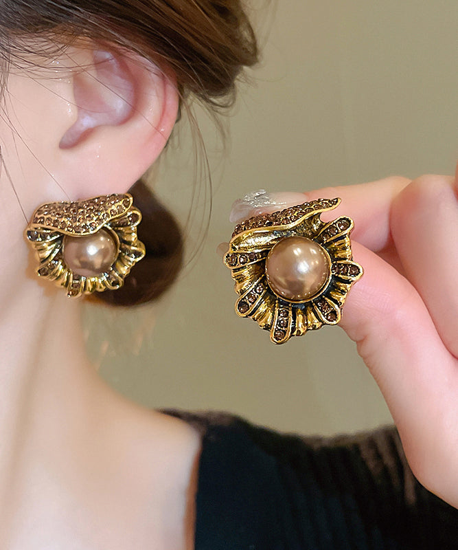 Alloy Zircon Earrings Stud Pearl Original Copper Design Gold