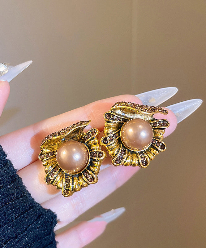 Alloy Zircon Earrings Stud Pearl Original Copper Design Gold
