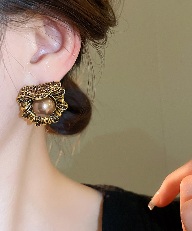 Alloy Zircon Earrings Stud Pearl Original Copper Design Gold