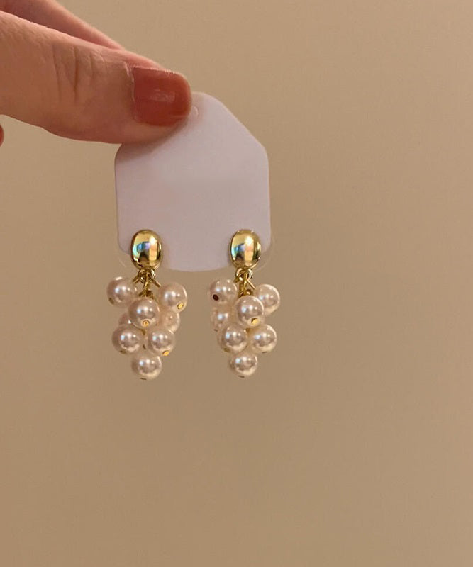 Drop Pearl Grape Gold Design Original Overgild Copper Earrings