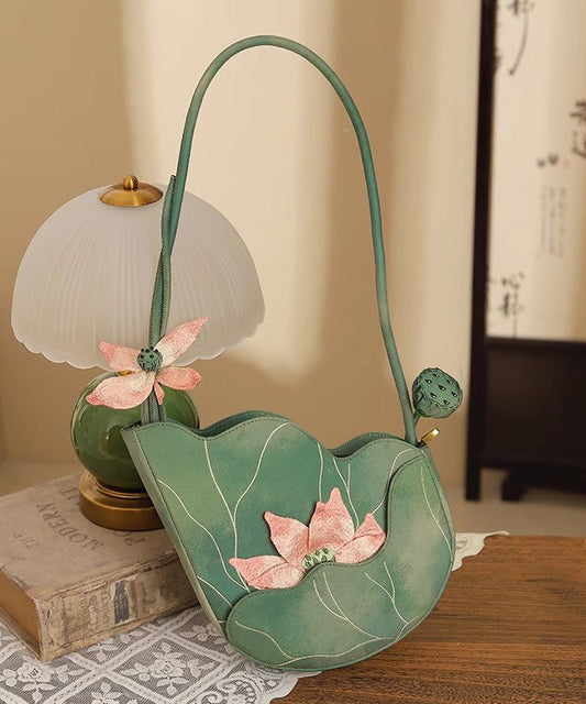 Bag Embroidered Original Design Green CrossBody Lotus
