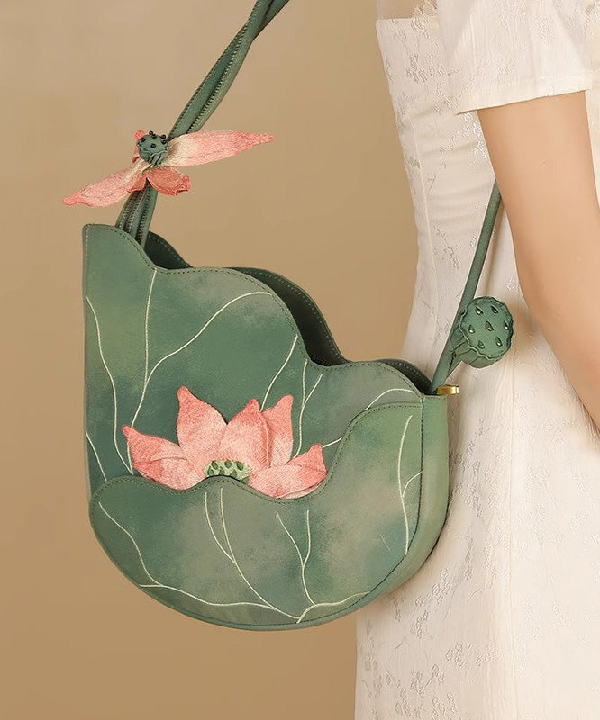 Bag Embroidered Original Design Green CrossBody Lotus
