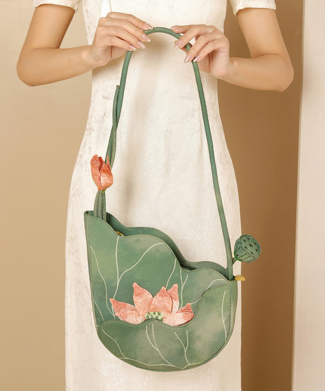 Bag Embroidered Original Design Green CrossBody Lotus