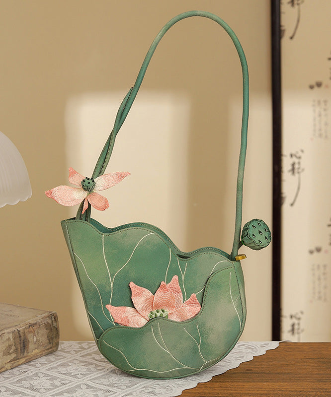 Bag Embroidered Original Design Green CrossBody Lotus