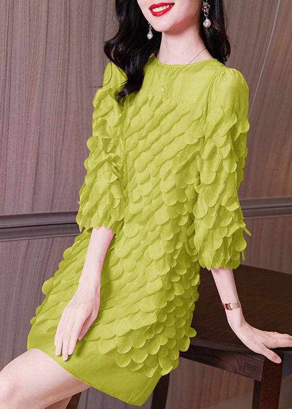 O-Neck Design Patchwork Dress Chiffon Green Mid Spring Original