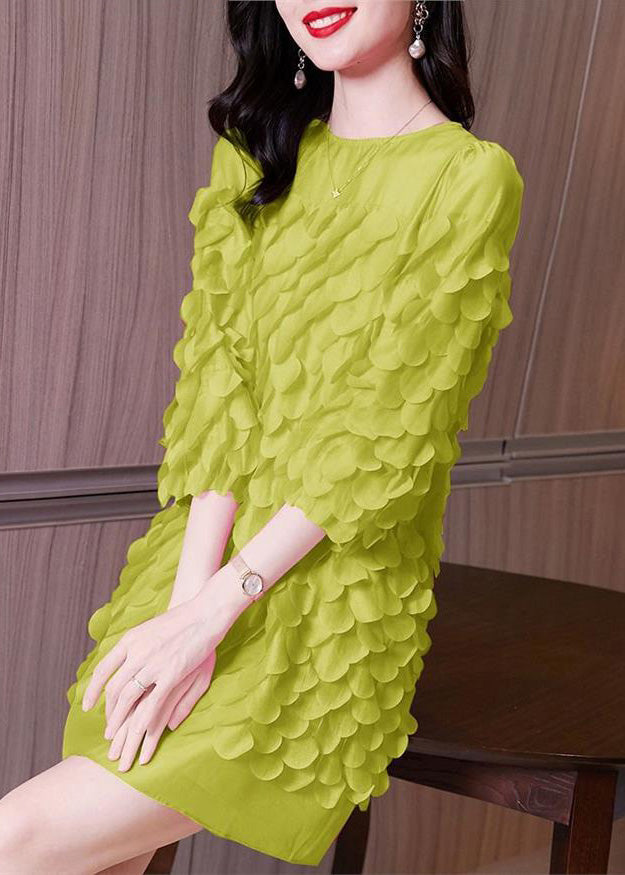 O-Neck Design Patchwork Dress Chiffon Green Mid Spring Original