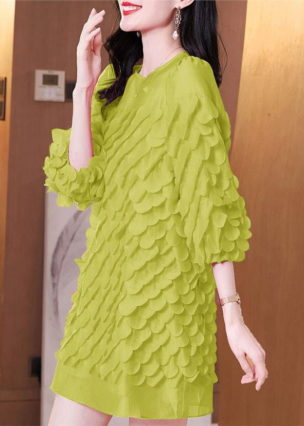 O-Neck Design Patchwork Dress Chiffon Green Mid Spring Original