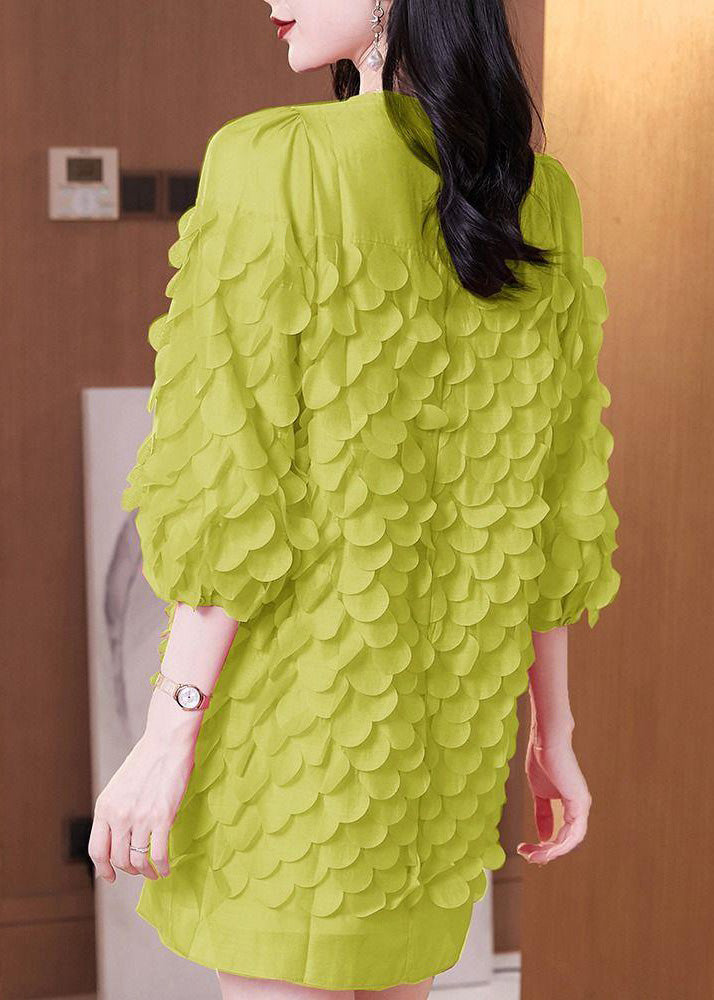 O-Neck Design Patchwork Dress Chiffon Green Mid Spring Original