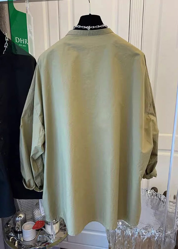 Original Design Green Pockets Button Cotton Coat Spring TI035