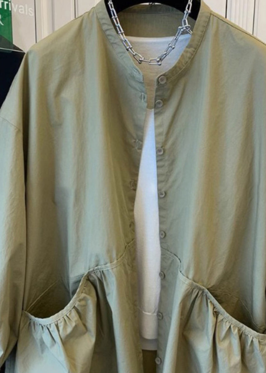 Original Design Green Pockets Button Cotton Coat Spring TI035