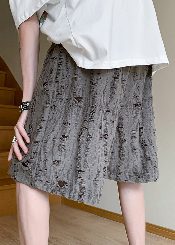 Shorts Waist Hole Elastic Summer Original Cotton Mens Grey Design