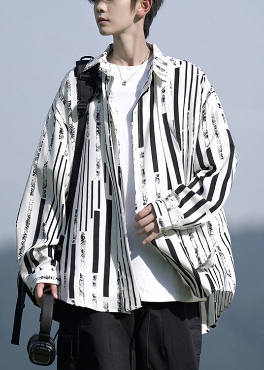 Khaki Collar Original Cotton Men Shirts Design Striped Pan Peter