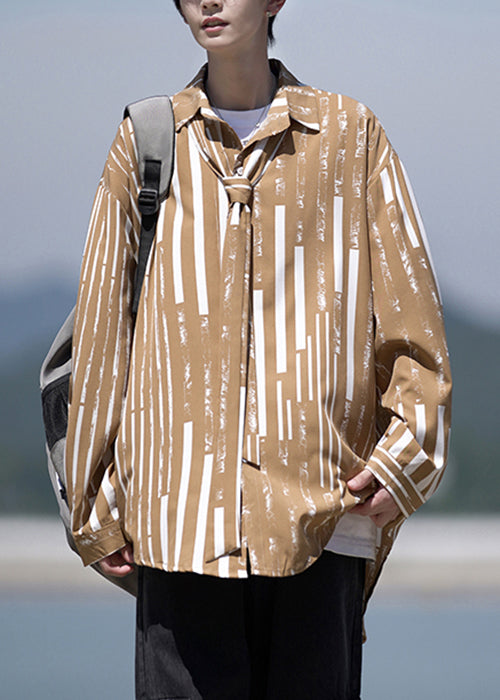 Khaki Collar Original Cotton Men Shirts Design Striped Pan Peter
