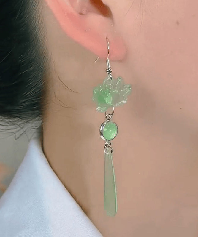 Light Eye Cat's Design Stone Green Original Drop Sterling Silver