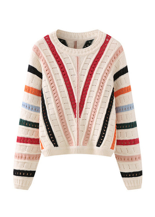 Original Design O-Neck Striped Hollow Out Knit Sweaters Spring YY005