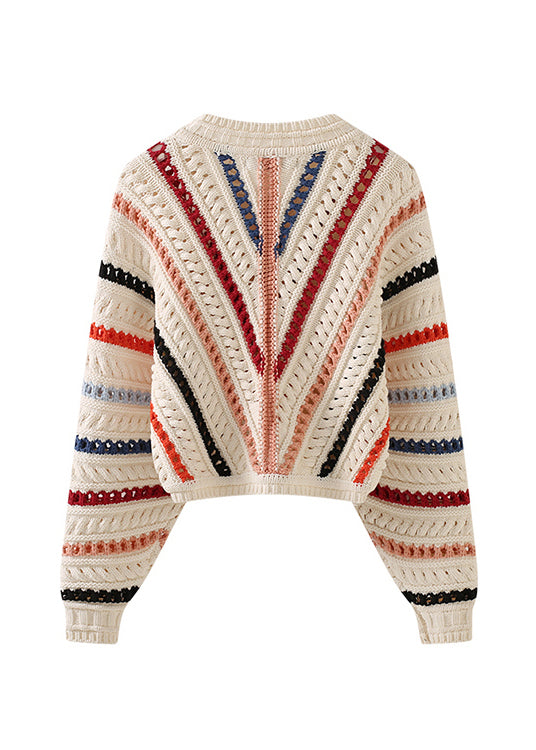 Original Design O-Neck Striped Hollow Out Knit Sweaters Spring YY005