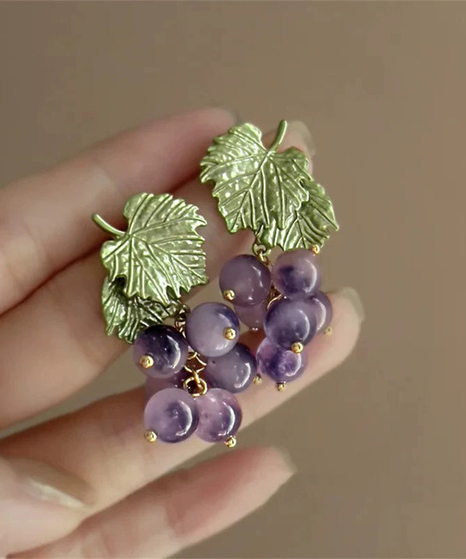 Grape Original Earrings Stud Design Purple Glass Alloy