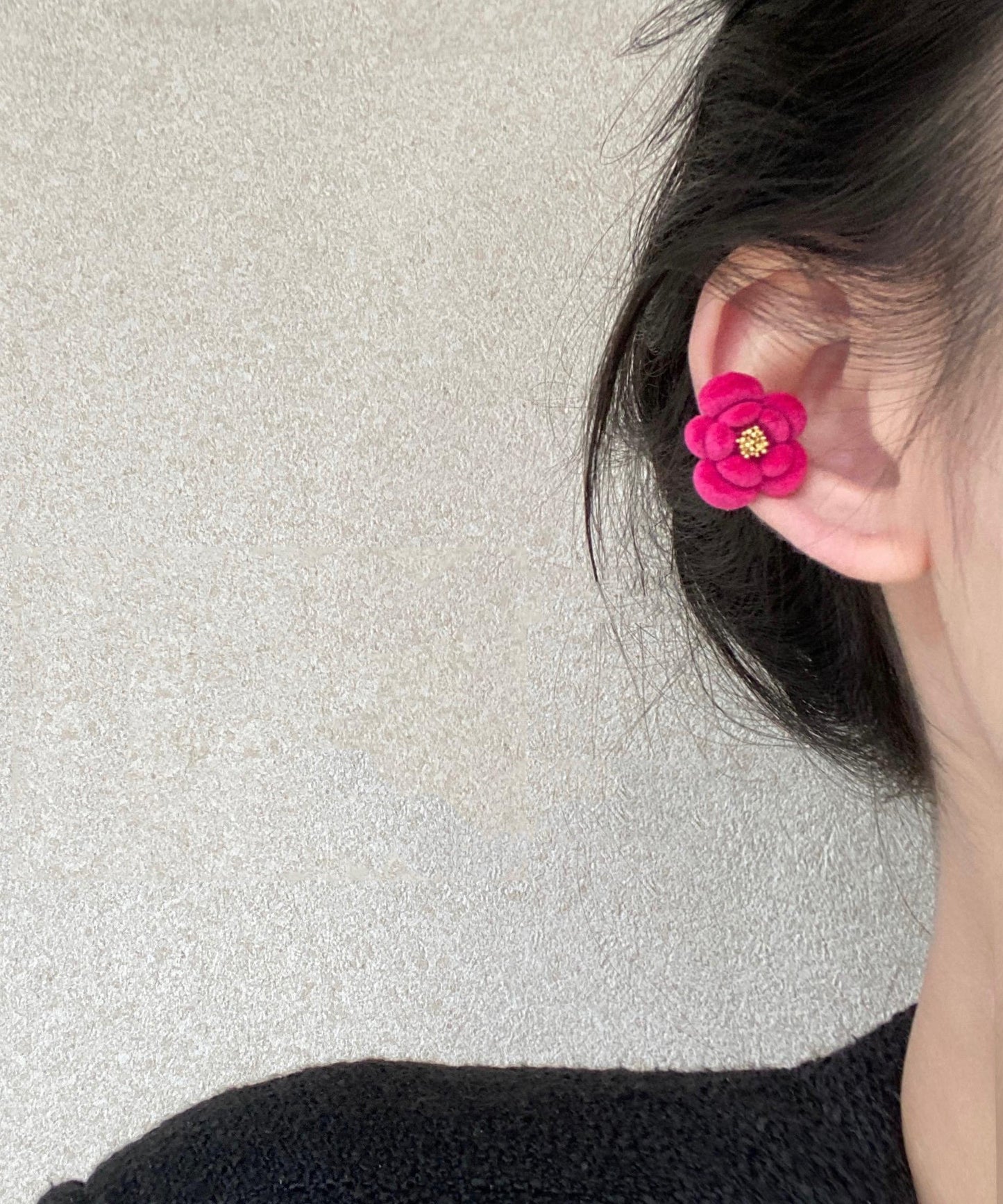 Earrings Red Original Flocking Camellia Design Flower Stud Alloy