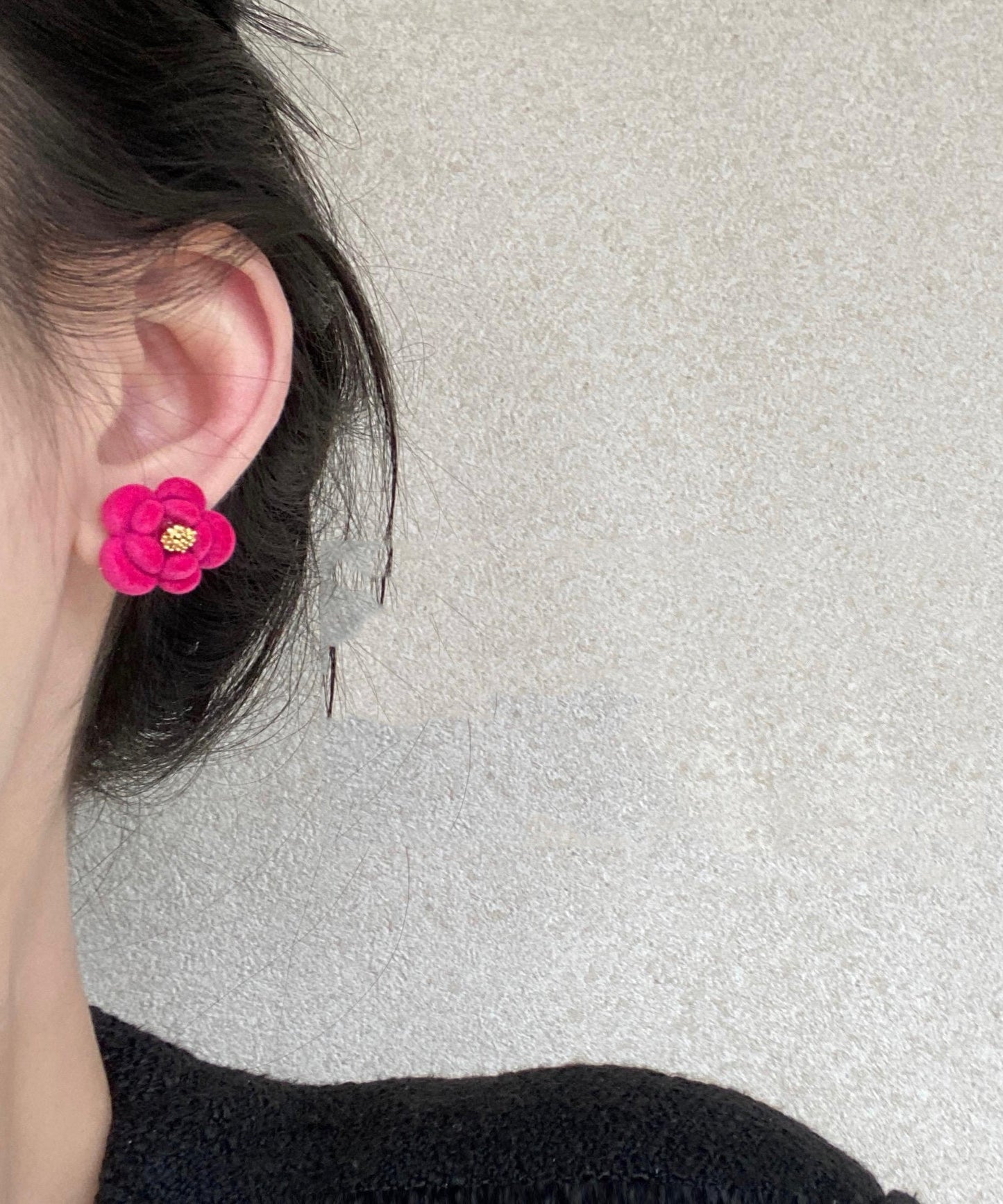 Earrings Red Original Flocking Camellia Design Flower Stud Alloy