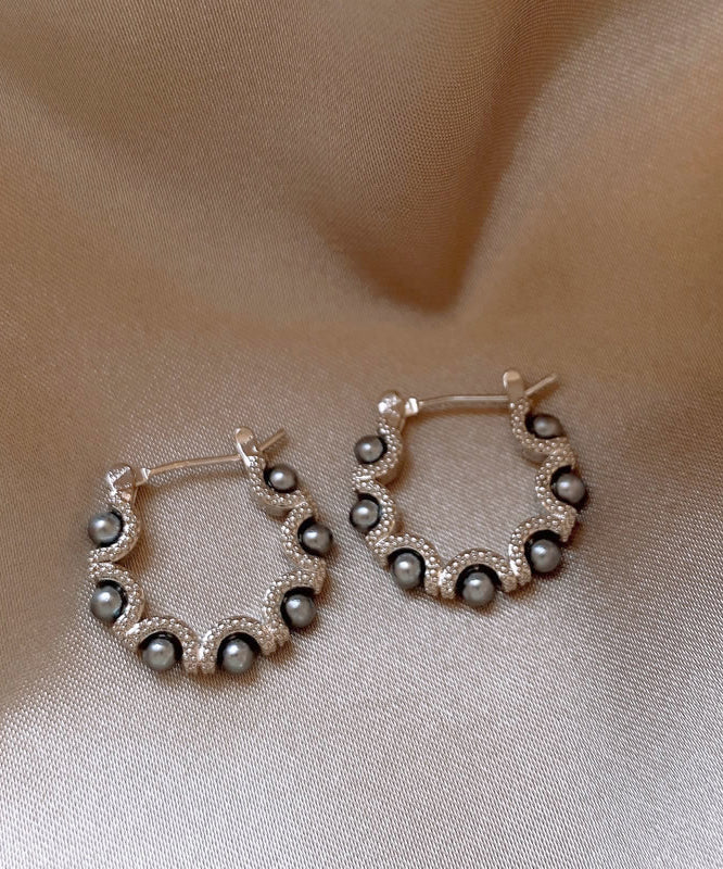 Original Design Silk Copper Alloy Pearl Hoop Earrings QQ041