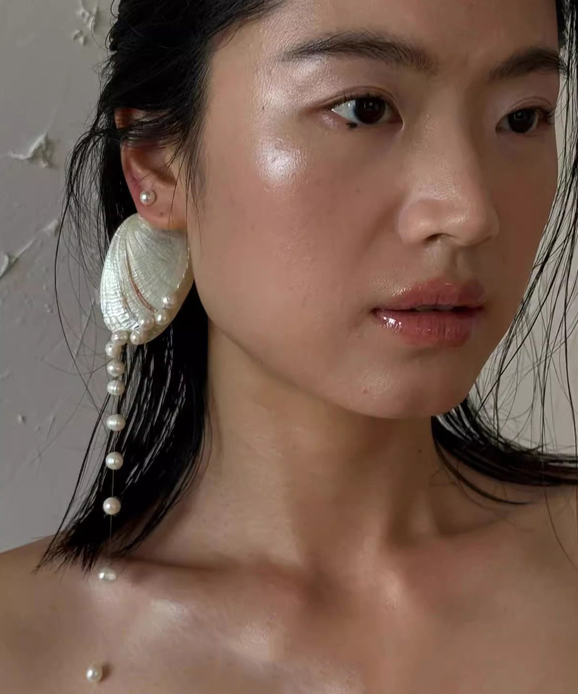 Original Drop White Tassel Alloy Design Shell Pearl Earrings