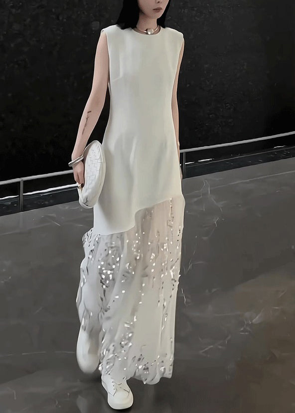 Summer Design Patchwork Tulle Original Long Dress White