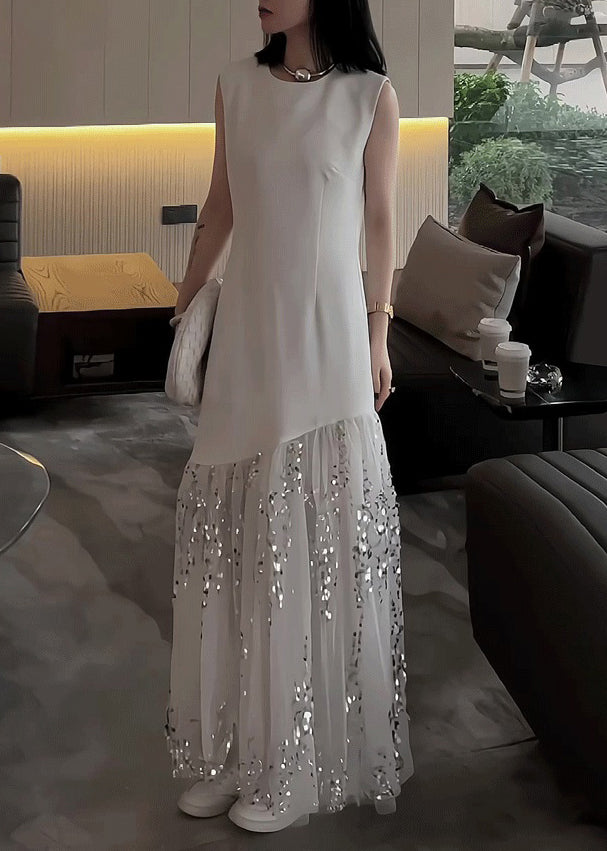 Summer Design Patchwork Tulle Original Long Dress White