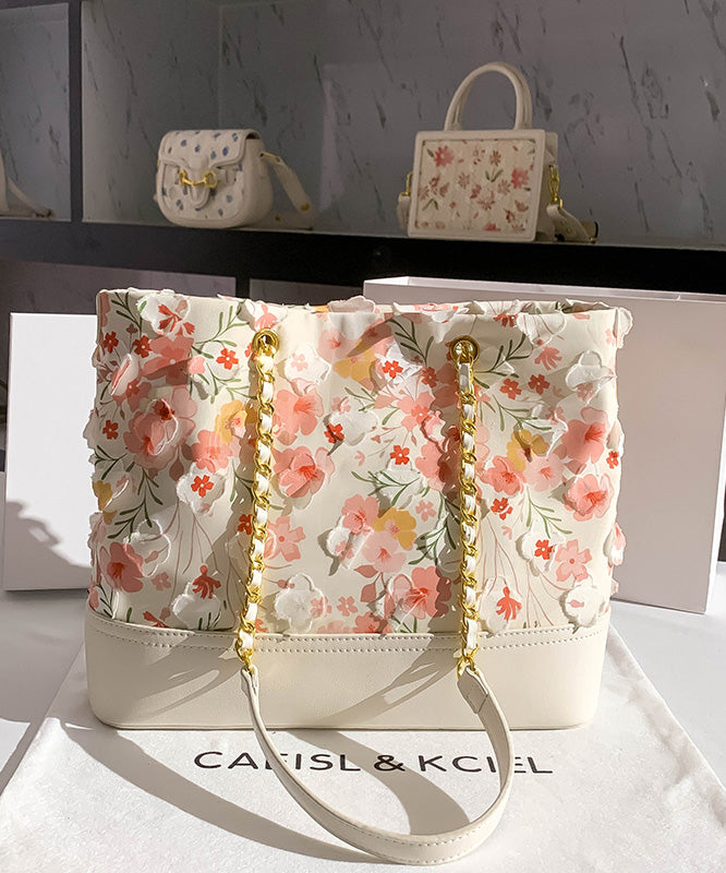 Original Leather White Design Pink Shoulder Faux Bag Flowers