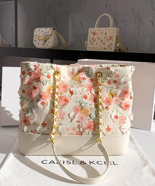 Original Leather White Design Pink Shoulder Faux Bag Flowers