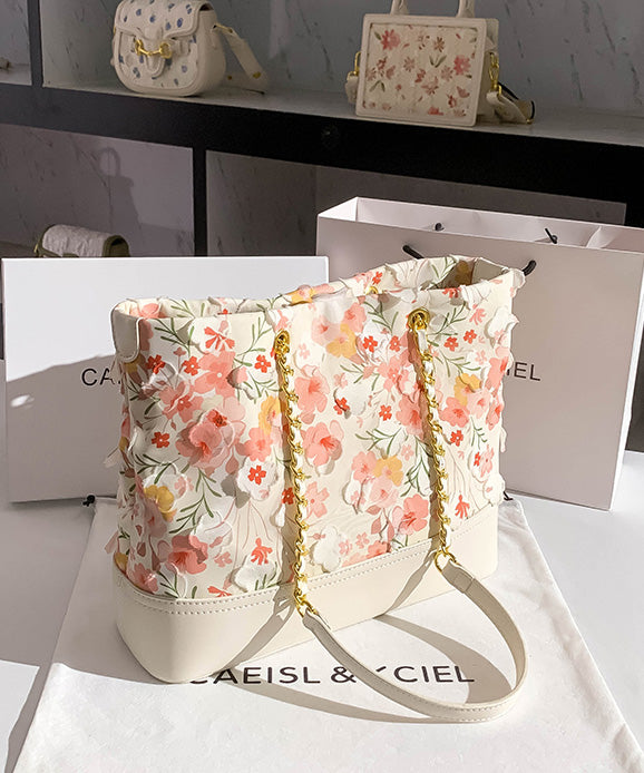 Original Leather White Design Pink Shoulder Faux Bag Flowers