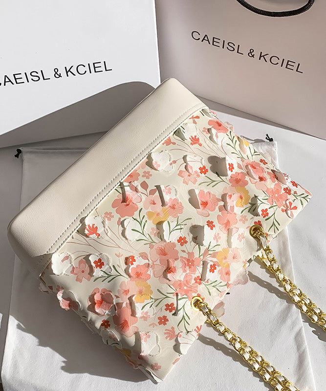 Original Leather White Design Pink Shoulder Faux Bag Flowers