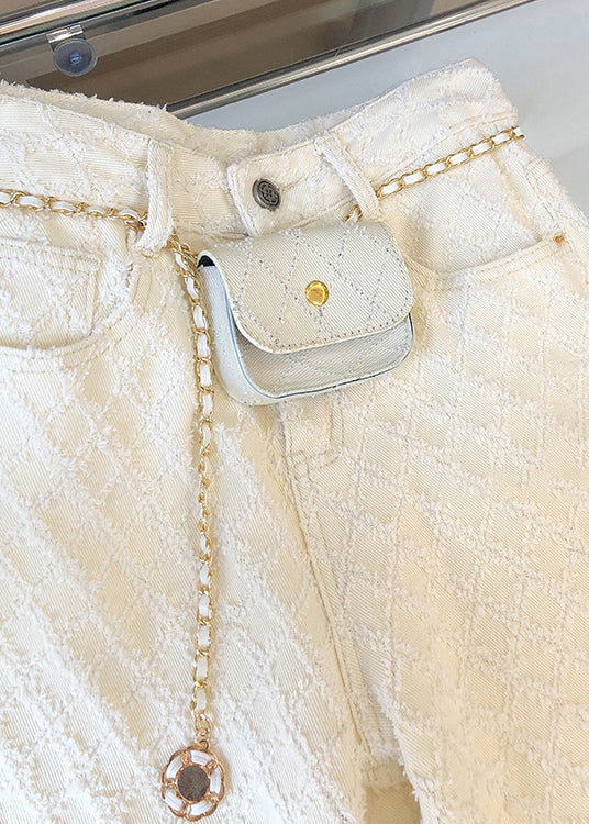 Original Design White Pockets Denim Straight Pants Spring YF012