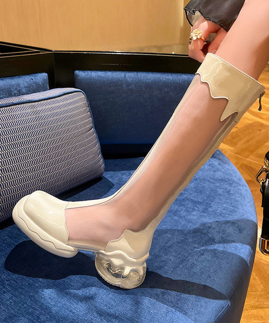 Design Stylish Original Splicing Boots Platform White Tulle