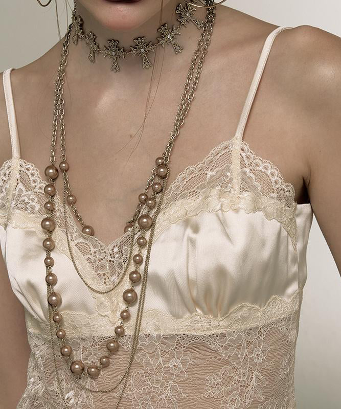 Alloy Double-Layer Pearl Lariat Original Necklace Gold