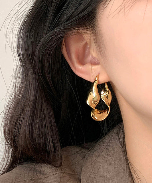 Asymmetrical Overgild Metal Earrings Gold Hoop Original