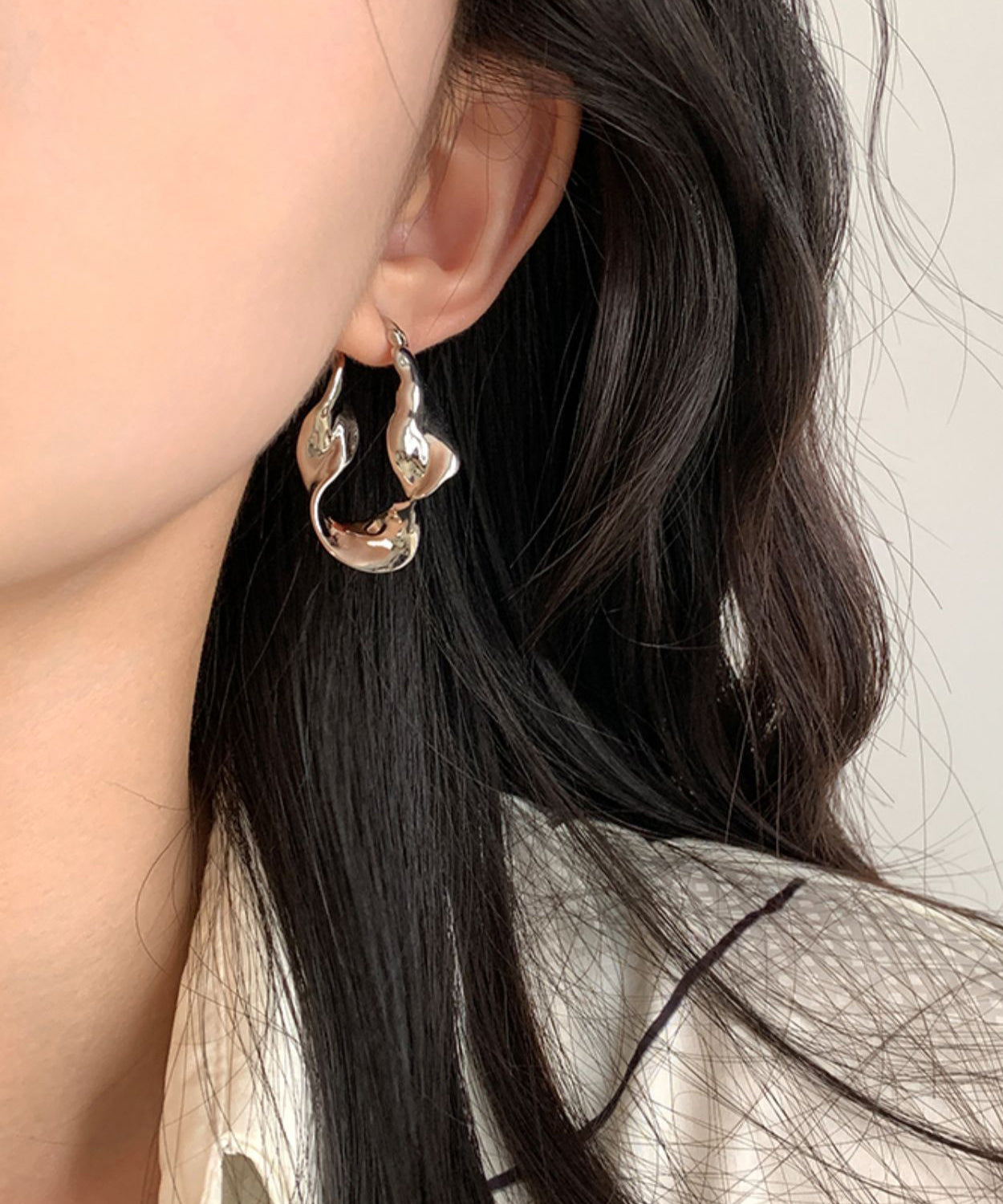 Asymmetrical Overgild Metal Earrings Gold Hoop Original